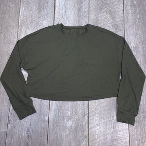 Lululemon Shirt Womens 10 Abrasion Resistant Crop Green Long Sleeve Performance